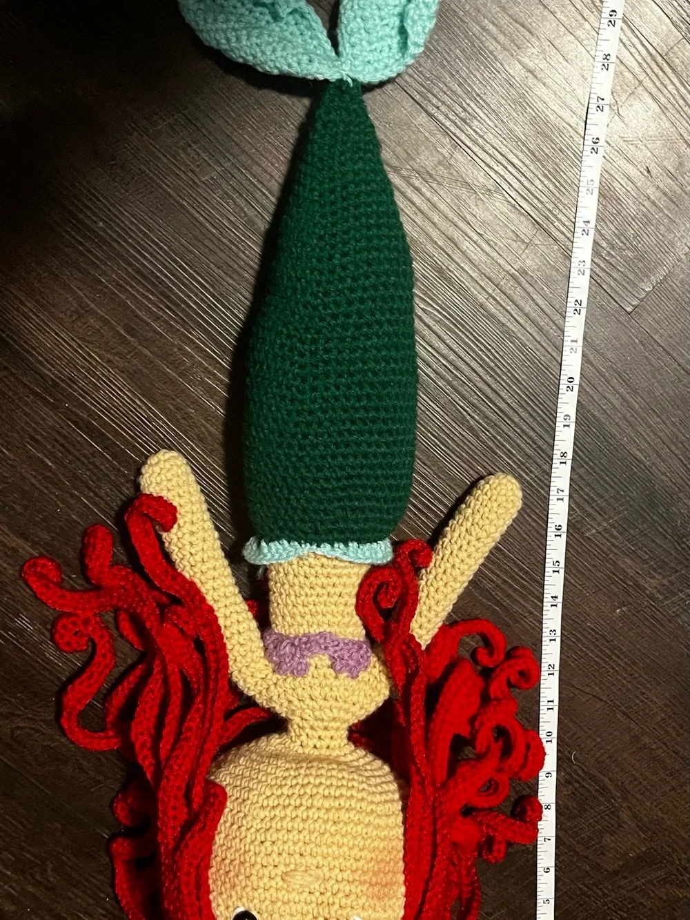 Handmade Mermaid Crochet Doll with Red Hair and Green Tail